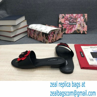 Dolce & Gabbana Black Red Roses Slides Black 2022